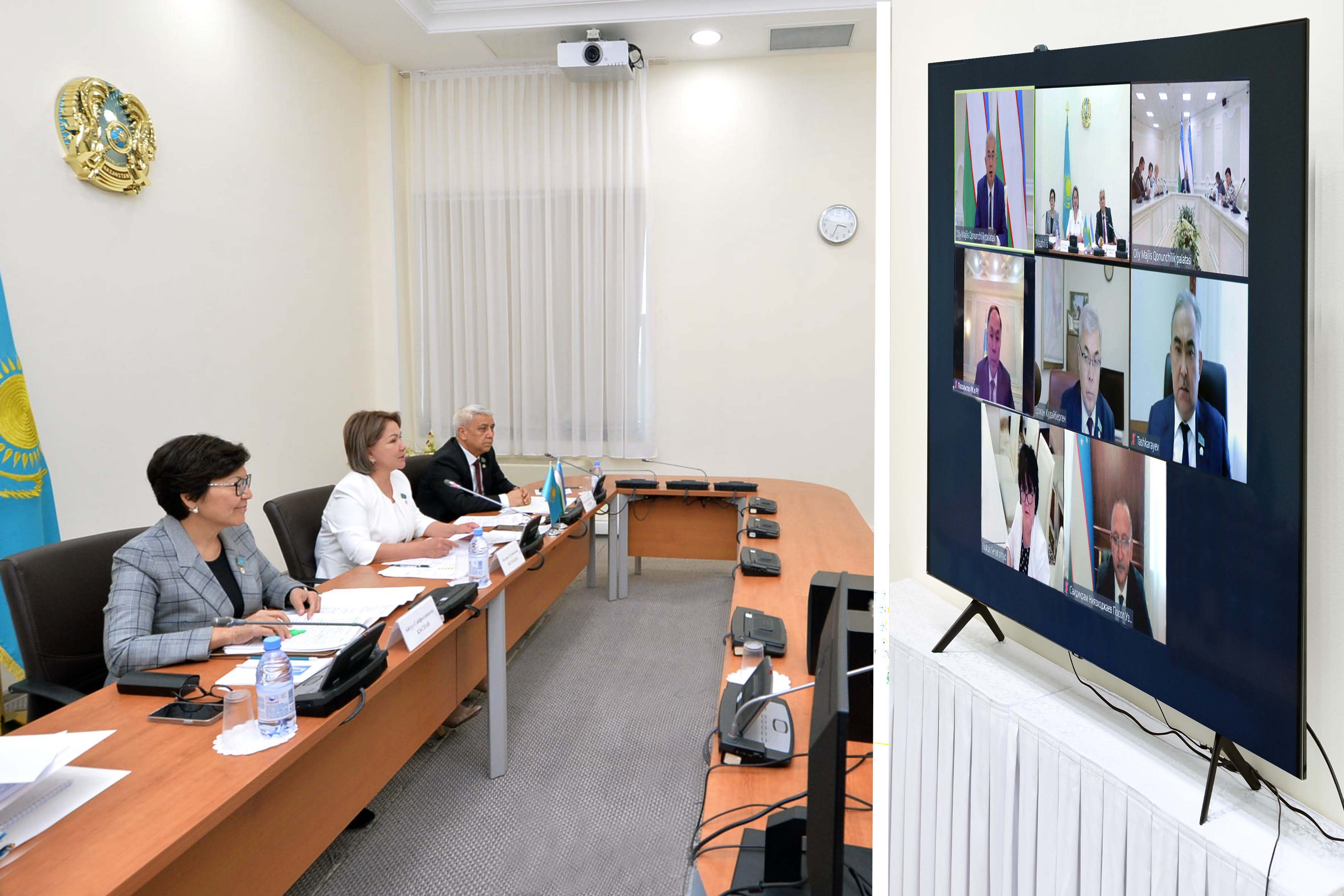 Сегодня в режиме видеоконференцсвязи состоялась встреча членов межпарламентской группы по сотрудничеству «Республика Казахстан – Республика Узбекистан» с межпарламентской комиссией Олий Мажлиса  Республики Узбекистан по сотрудничеству с Парламентом Респуб